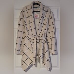 Women's Chicwish Cream and Black Grid Coat